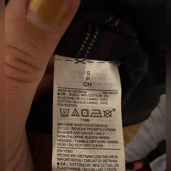 Old Navy Tan Khaki Navy Blue Plaid Lined Utility Jacket Button Up Warm Collar - Picture 8 of 10